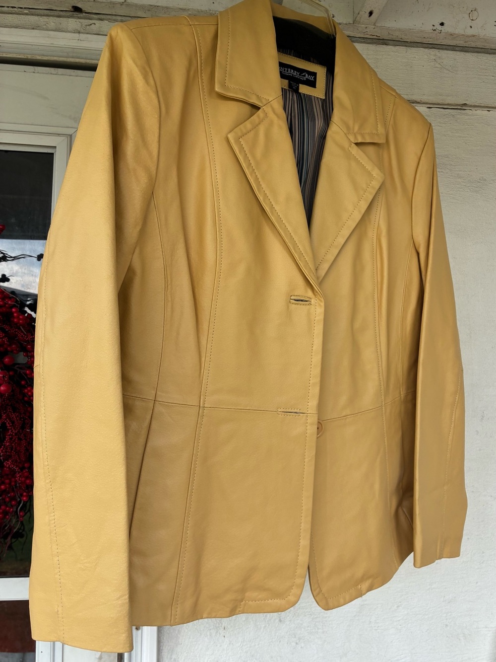 Monterey Bay Women's Leather Blazer Jacket-butter Yellow-L vintage Ex condition